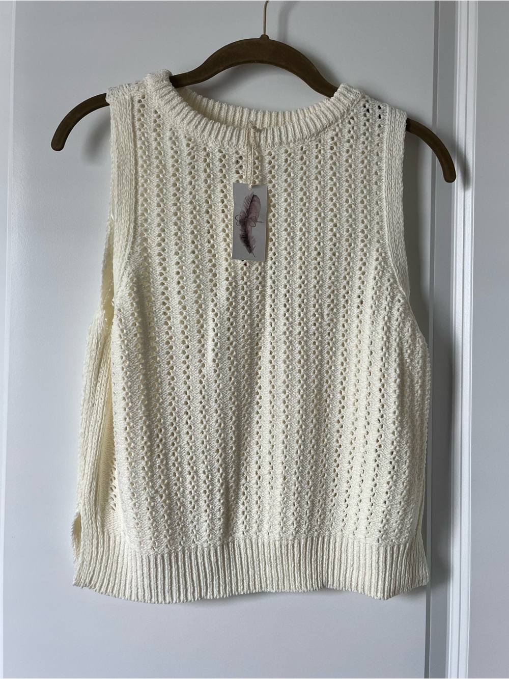 NWT Jessica Simpson Small Off White Cream Open Knit Sweater Tank Blouse